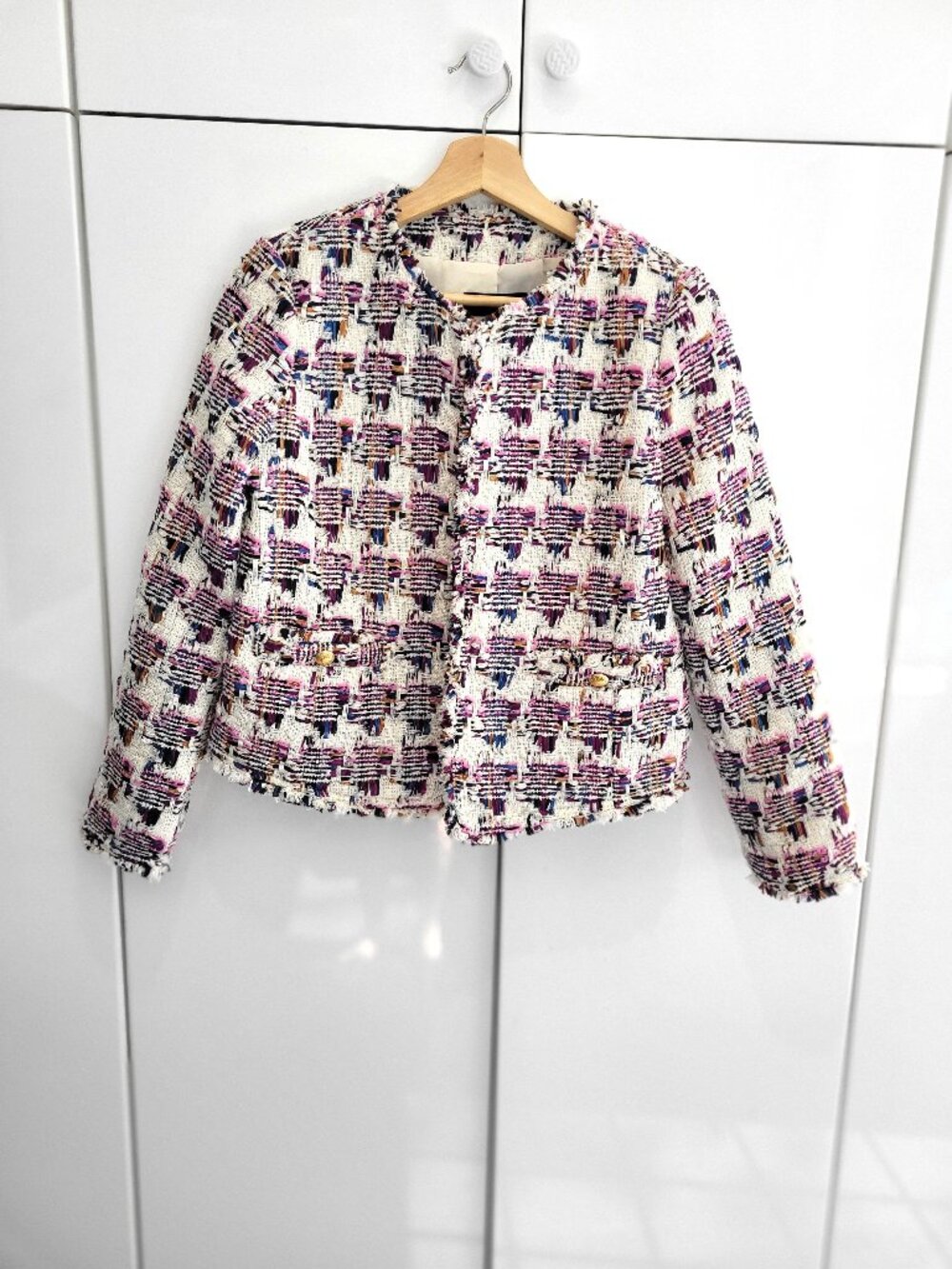 Talbot's Collarless Tweed Jacket with Gold Button Detail Size 4P